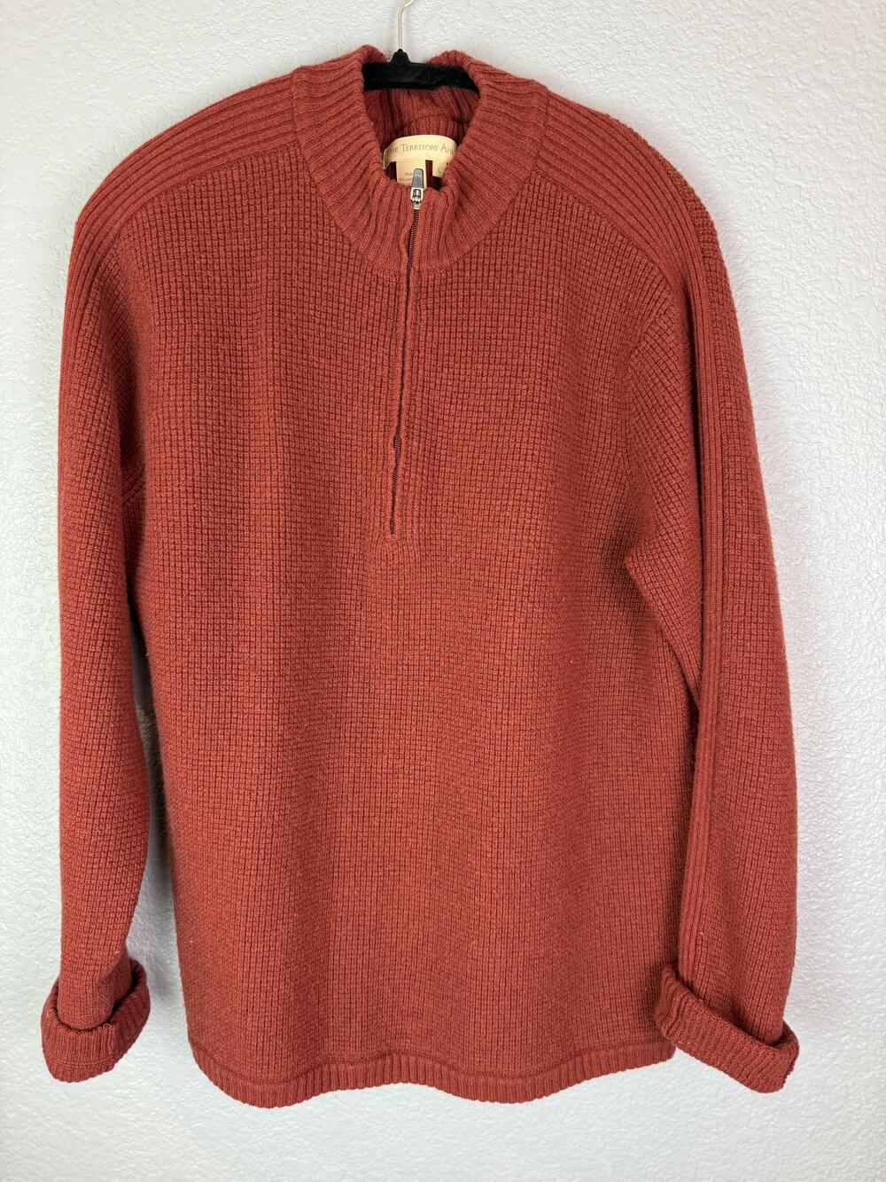 The Territory Ahead Sweater Mens Large Red Wool Cashmere Half Zip Pullover Warm